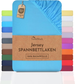 NatureMark Jersey Spannbettlaken, Spannbetttuch 100% Baumwolle in vielen Größen und Farben MARKENQUALITÄT ÖKOTEX Standard 100 | 200x220 cm +40 Steg - türkis