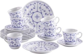 KAHLA Kaffeeservice Blau Saks Indisch Blau Strohblumenmuster, 6 Personen, Porzellan, 18-tlg.