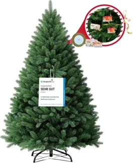 COMHOMA Künstlicher Weihnachtsbaum Weihnachtsdeko 195cm PVC Material mit 1000+ Spitzen Thickened Branches, mit dekorativen Schleifen & Grußkarten, stabiler Metallständer