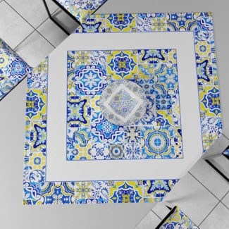 PETTI Artigiani Italiani - Zubehör für Küchentextilien, Moderne Mitteldecke 90x90 cm aus Mikrofaser, Elegante Mitteldecke mit Digitaldruck, Vietri Blau, 100 % Made in Italy