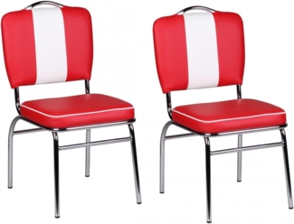 FineBuy 2er Set Esszimmerstuhl American Diner 50er Jahre Retro | Sitzfläche gepolstert mit Rücken-Lehne | Essstuhl rot