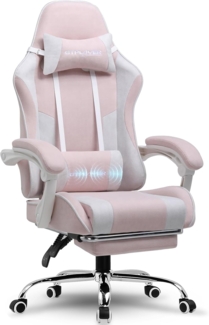 GTPLAYER Gaming Stuhl, Bürostuhl, Ergonomischer Pc Stuhl, Gaming Sessel mit Massagelendenwirbelstütze, Task Stühle mit Fußstütze und Kopfstütze, Rosa Stoff
