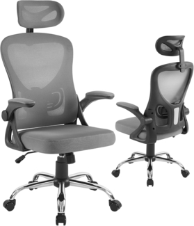 VECELO Ergonomischer Bürostuhl mit anpassbarer Rückenlehne, Computerstuhl mit Armlehnen, höhenverstellbar, 360° drehbar, Komfort bei der Arbeit, Grau