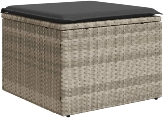 vidaXL Gartenhocker mit Kissen Hellgrau 55x55x37 cm Poly Rattan 366179