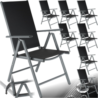 tectake® Aluminium Gartenstuhl 8er Set, Klappstuhl mit 7-Fach Verstellbarer Rückenlehne, wetterfest, Camping Stuhl mit Armlehnen, für Garten Terrasse Balkon, Gartenmöbel Set mit 8 Stühlen - anthrazit