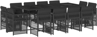 vidaXL 13-tlg. Garten-Essgruppe mit Kissen Schwarz Poly Rattan 3211039