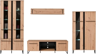 Homestyle4U Wohnzimmer-Set Modern, Eiche/Holz