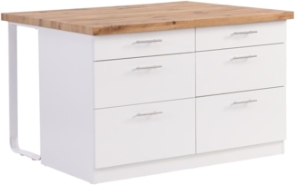 Vente-unique - Kücheninsel mit 6 Schubladen aus MDF & Metall - Weiß & Holzfarben hell - ALEGRITA