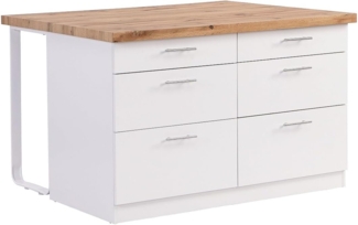 Vente-unique - Kücheninsel mit 6 Schubladen aus MDF & Metall - Weiß & Holzfarben hell - ALEGRITA