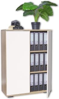 Kommode - Ordnerschrank - Aufbewahrungsschrank ca. B80,2cm x H109,5cm x T35cm - Büroschrank - Aktenschrank klein, Sonoma-Eiche/Weiß [Optimal Für Schwere Ordner] Büromöbel