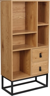 CaliCosy Bücherregal mit 2 Schubladen 5 Ablagen H120 cm - Helles Holz
