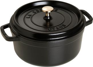 STAUB Gusseisen Bräter/Cocotte, Rund 28 cm, 6,7 L, Aromaregen Funktion, Für alle Herdarten geeignet, Schwarz