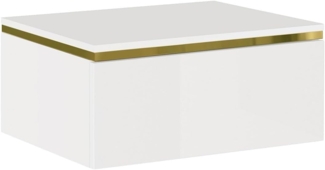 Vente-unique - Hängender Nachttisch mit 1 Schublade - Hochglanz Weiß & Gold - VUKIA von Pascal Morabito