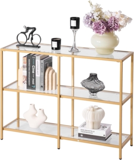 VEVOR 3-stufiger Konsolentisch moderner rechteckiger Flurtisch (100 x 30 x 72,9 cm) mit Platte aus gehärtetem Glas, Beistelltisch mit Kippschutz, für Wohnzimmer Flur Eingangsbereich Foyer Golden