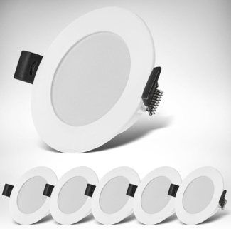 B.K.Licht LED Einbauleuchte 6er Set Bad Einbaustrahler, IP44 geschützt, flache LED Einbausspots, LED fest integriert, Neutralweiß, 3.000K, 346Lm, 4W, Kunststofff, 8,5 x 2,5 cm, Weiß