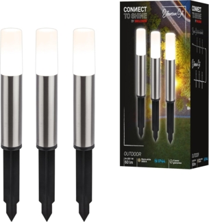 BRILONER - Connect to Shine 12V Gartensystem 3er Set LED Pollerleuchte mit Erdspieß, Erweiterungsset, IP44, warmweißes Licht, Gartenbeleuchtung, Wegeleuchten, 36,5x4 cm, Silberfarbig
