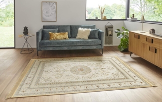 Orientalischer Samt-Teppich Fransen Antik Negar Creme 195x300 cm