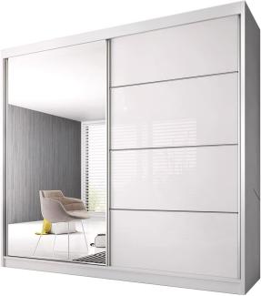 Fabryka Mebli Idźczak Schiebetürenschrank, eleganter Kleiderschrank Schrank Garderobe Spiegel Multi 35-230 cm, Schlafzimmer- Wohnzimmerschrank Schiebetüren Modern Design (Weiß/Weiß)