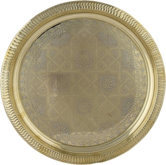 Marrakesch Orient & Mediterran Interior Dekotablett Orientalische Deko Tablett Serviertablett Kerzentablett Gold 28cm, Handarbeit