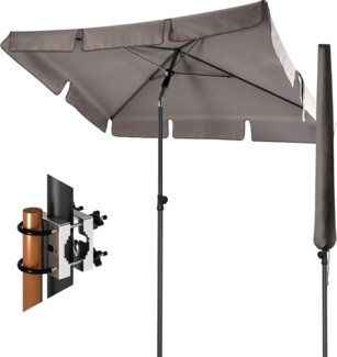 Menz Sonnenschirm Balkon als Sonnenschutz Balkon 3-IN-1 SET - UPF 50+ Sonnenschirm rechteckig 200x125 cm in Taupe + Sonnenschirmhalter Balkongeländer + Sonnenschirmhülle