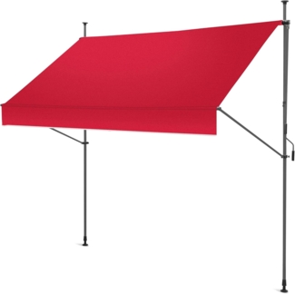 Gartenfreude Klemmmarkise 250x120 Sonnenschutz Balkonmarkise Campingmarkise ohne Bohren, Rot – gerader Schnitt, 4900-1525-117, Klemmmarkise 250x120 cm - Rot