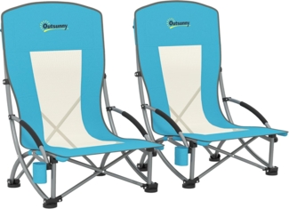Outsunny Campingstuhl klappbar, mit Getränkehalter, Netzrückenlehne, Tragetasche (2er Set Campingstühle, 2 St), bis 120 kg Gartenstuhl für Garten Strand
