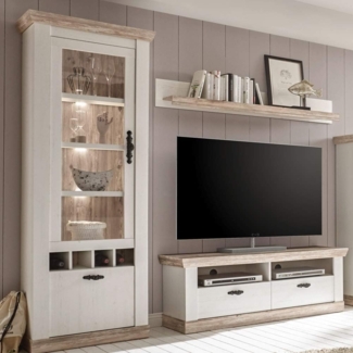 Lomadox Wohnwand FERNA-61, (4-St), Pinie weiß und Oslo Nb. 215 x 201 x 44 cm