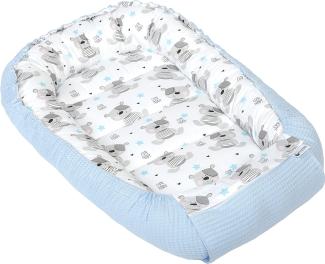 Medi Partners Babynest Kuschelnest Babynestchen 100% Baumwolle Waffle Nestchen Reisebett für Babys Säuglinge 100 x 60 x 15 cm Sicherer Verschluss (Teddybär mit hellblauen Waffle)