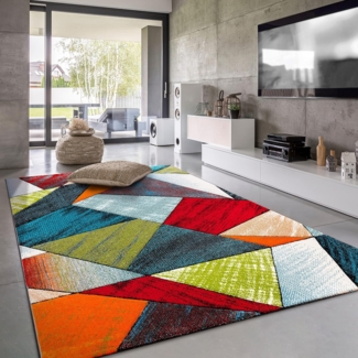Paco Home Teppich Wohnzimmer Kinderzimmer Kurzflor Moderne 3D Optik Kariert Geometrische Muster, Grösse:80x300 cm, Farbe:Bunt 5