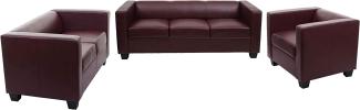 3-2-1 Sofagarnitur Couchgarnitur Loungesofa Lille ~ Kunstleder, rot-braun