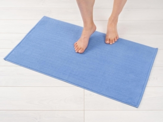 Hammetex 100% Baumwolle rutschfeste Badematte, 51x86 cm Große Badvorleger für Badezimmer, Saugfähig Schnelltrocknend Waschbar Bad Fußmatten, Hellblau