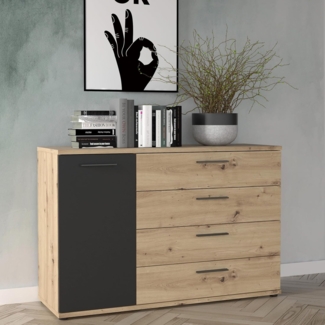 FORTE Lucyko Sideboard, Holzwerkstoff, Braun/Schwarz, 124,9 x 83,1 x 41,3 cm