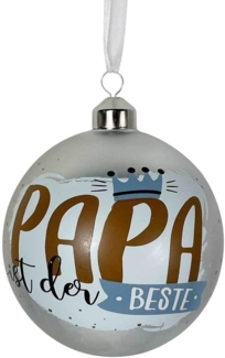 Christbaumkugel - Papa ist der Beste - Weihnachtskugel Echt Glas Silber