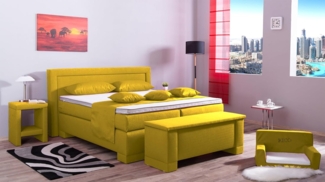 Meisterbetten Boxspringbett Rico 160x220 in W-Yellow, Matratzenbezug Nano, Komfortschaum-Topper