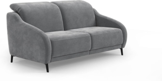 Cavadore 3er-Sofa Blue, 3-Sitzer Couch im modernen Design mit motorischer TV-Funktion inkl. klapptisch, USB-Anschluss, Kopfteilverstellung, mattschwarzen Metallfüßen, 192 x 93 x 104, Flachgewebe, Grau