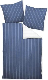 Traumschlaf Mako-Soft-Seersucker Wendebettwäsche Tango denimblau|155x220 cm + 80x80 cm