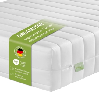 DREAMSTAR Easy Flex | ergonische 7-Zonen Kaltschaummatratze | Öko-Tex Zertifiziert | Härtegrad 2 und 3 (H2 & H3) | Rollmatratze 21 cm | Made in EU I 140x190 cm