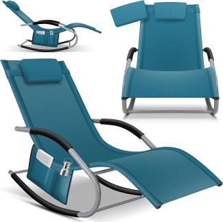 KESSER® Sonnenliege Relaxliege Schwungliege | Gartenliege | Gartenstuhl | Klappstuhl faltbar | Liegestuhl | Schaukelsessel | ergonomische Relaxsessel | wetterfest | 150 kg Belastung | Petrolblau