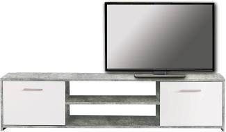 FORTE Paco TV-Unterschrank mit 2 Türen, Holzwerkstoff, Betonoptik Lichtgrau / Weiß, 38 x 160 x 42 cm