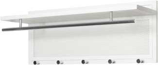 HAKU Möbel Wandgarderobe, Chrom, weiß, Metall - Maße: B 75 x H 30 x T 26 cm, Style: Modern