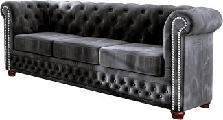 S-Style Möbel Chesterfield-Sofa Leeds 3-Sitzer aus Samt-Stoff mit Holzfüßen, mit Wellenfederung