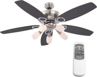 Deckenventilator mit Fernbedienung und Licht Ventilator Lampe Buche Grau 130 cm