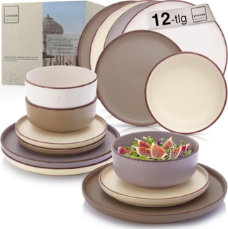 SÄNGER Steingut Geschirrset Bombay Erdfarben 12 teilig für 4 Personen