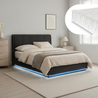 LED Polsterbett Tröstiar mit Matratze 160x200 cm Schwarz [en. casa]