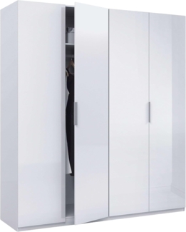 Habitdesign Schrank mit 4 Türen, Maße 200 cm (Höhe) x 180 cm (Breite) x 52 cm (Tiefe), Holzwerkstoff, Glänzend Weiß, 200 x 180 x 52 cm