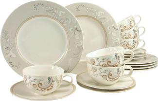 CreaTable 16663 Kaffeeservice Palacio 2 für 6 Personen, Porzellan, beige (1 Set, 18-teilig)