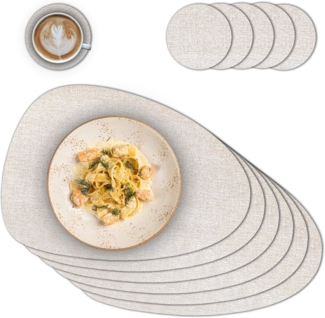 matches21 HOME & HOBBY Platzset Ovales Tischset mit Glasuntersetzer, 6er Set, in Beige meliert, (6-St), Hitzebeständige abwaschbare PVC Platzsets