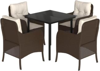 5-tlg. Garten-Essgruppe mit Kissen Braun Poly Rattan