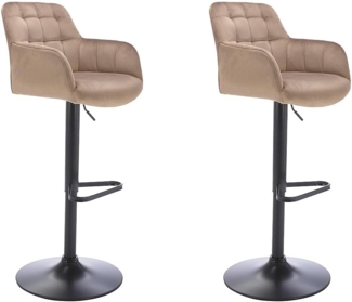 Vente-unique - Barhocker 2er-Set - Samt & schwarzes Metall - Höhenverstellbar - Beige - PEGA von Pascal MORABITO