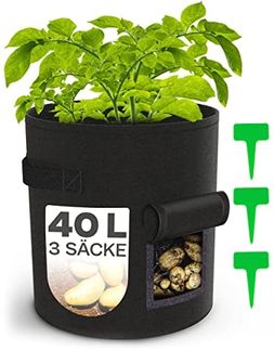 Praknu Pflanzkübel Kartoffelsack Pflanzsack 3er Set - 40L Groß - Mit Sichtfenster und (3er Set, 3 St)